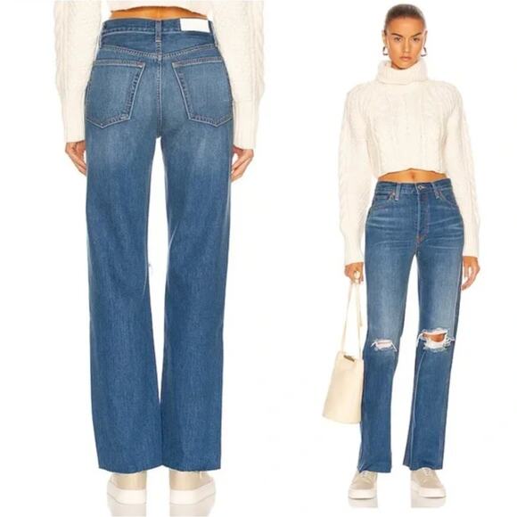 RE/DONE 90s High Rise Loose Straight Leg Distressed Jeans 24 - Picture 1 of 13